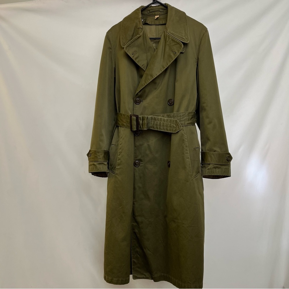 Vintage 1950s US military Trench coat Olive Dark Khaki